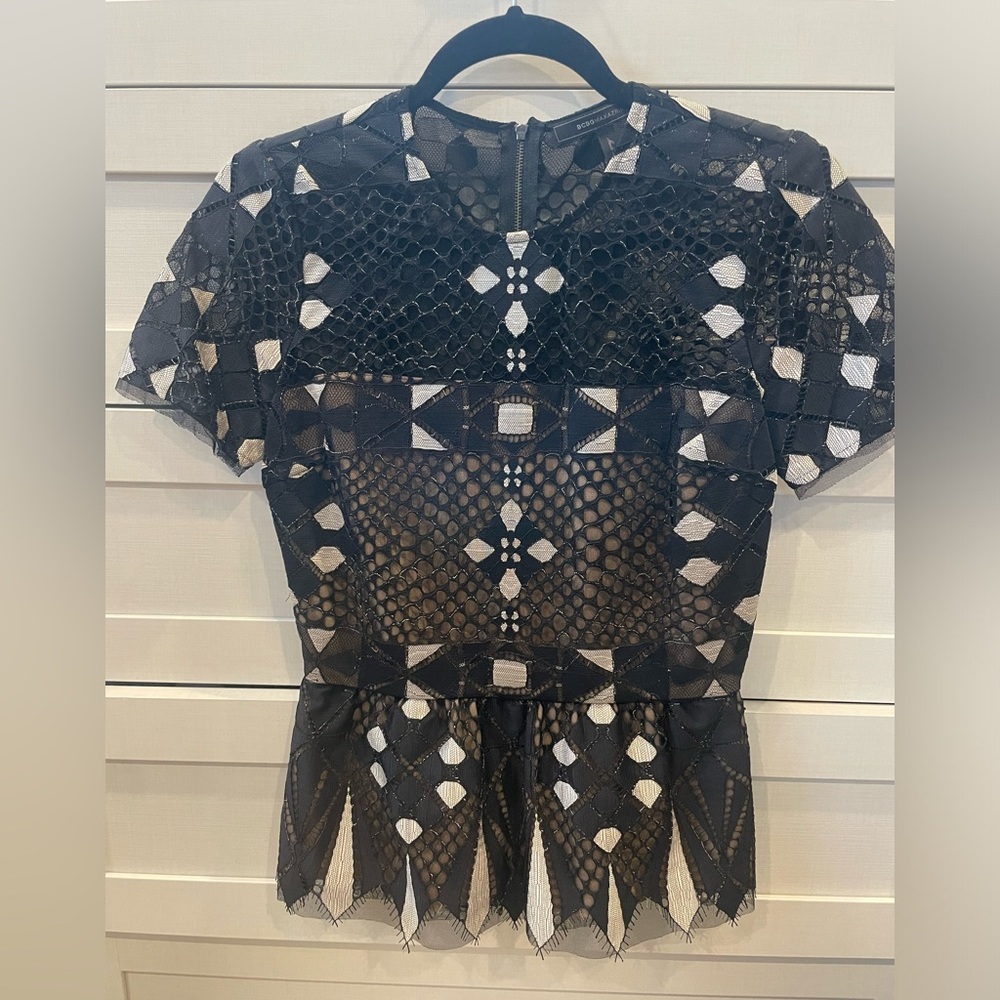BCBG max azria lace peplum top
